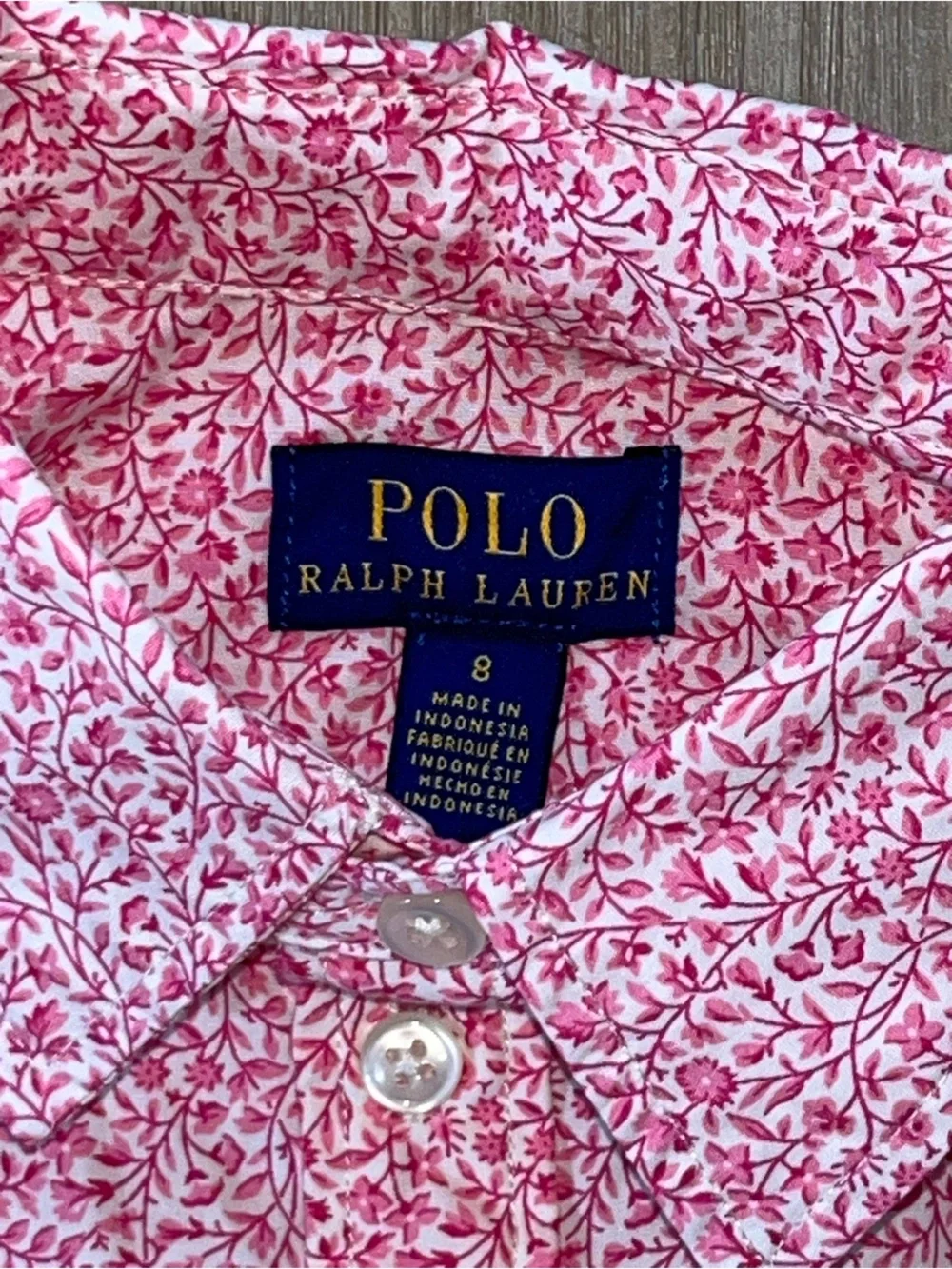 Polo Ralph Lauren Girl’s Pink Floral Cotton Poplin Shirt Dress Size 8